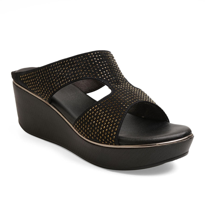 Gemglow Black Wedge Party Sandals