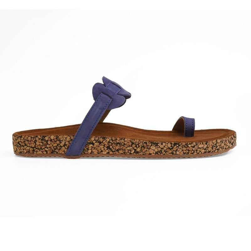 Leather Staple Blue One-Toe Casual Flat Sandals