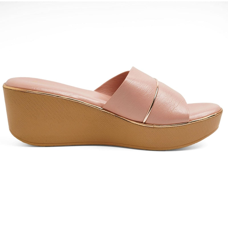 Light-Pink Solid Wedge Open-Toe Sandals