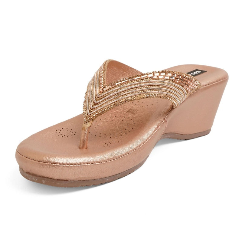 Gemglow Rose-Gold Thong Wedge Sandals
