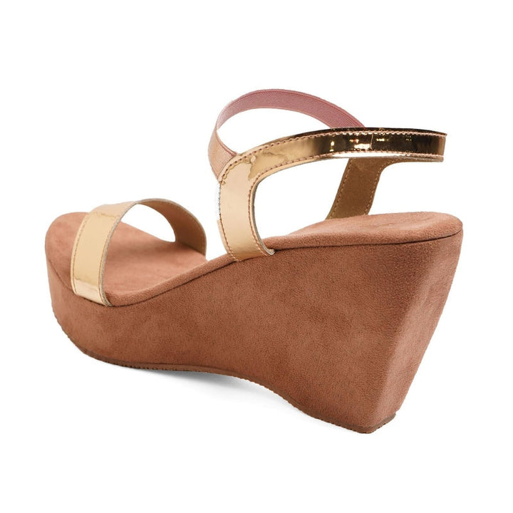 Gleam Glow Rose-Gold Wedge Sandals