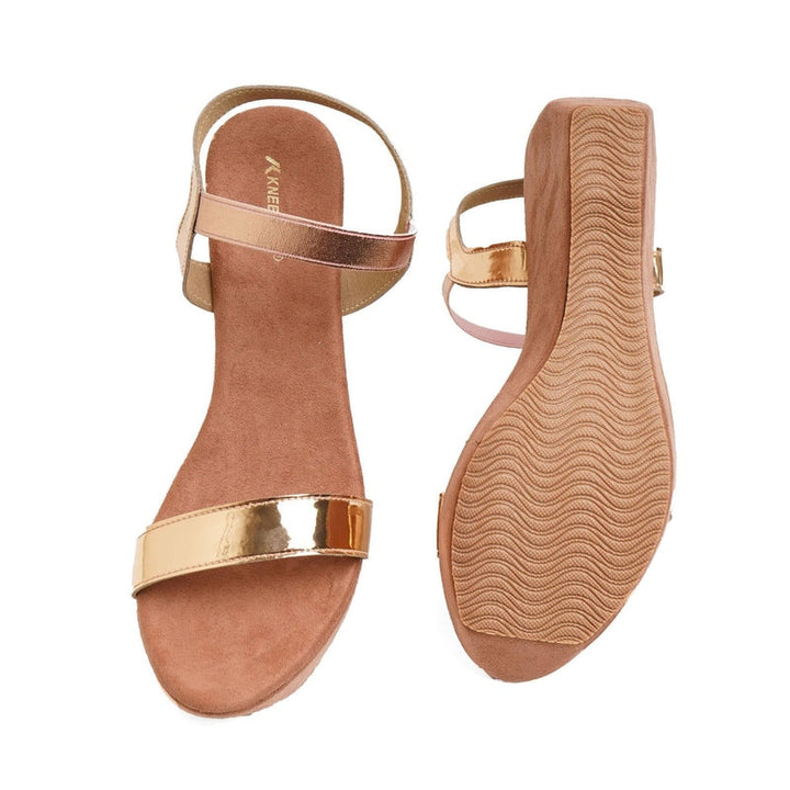 Gleam Glow Rose-Gold Wedge Sandals