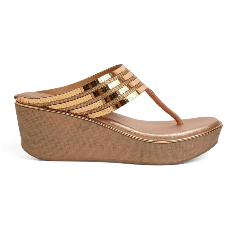 Sparkly Gold Wedge T-Strap Sandals