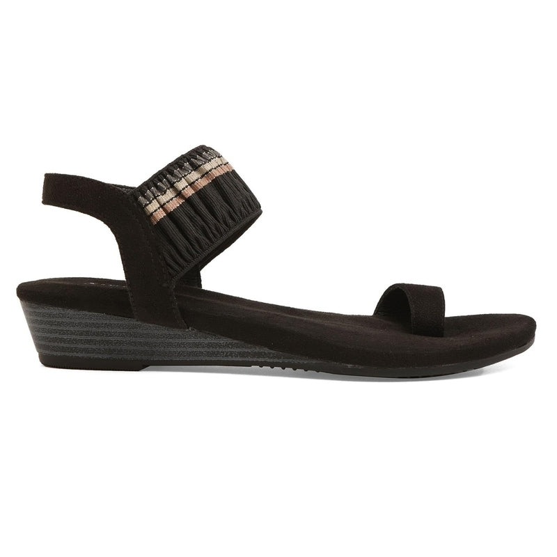 Black Striped Wedge One-Toe Sandals