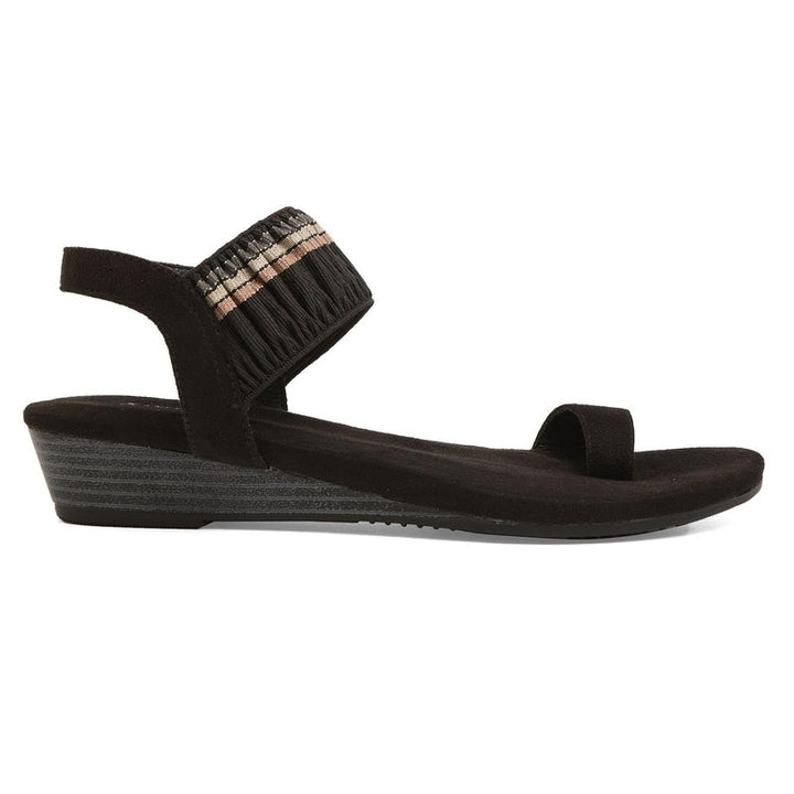 Black Striped Wedge One-Toe Sandals