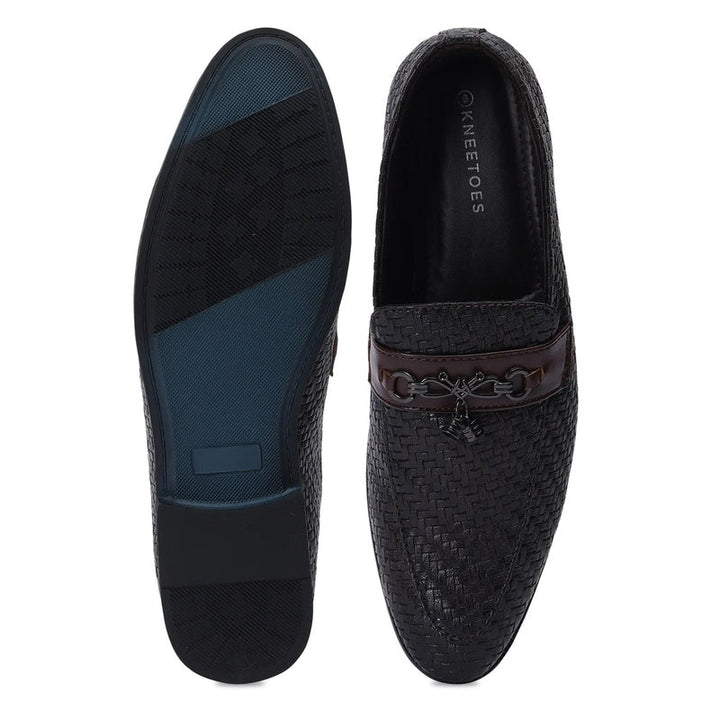Luxe Textured Leather Loafers with Chain Accent