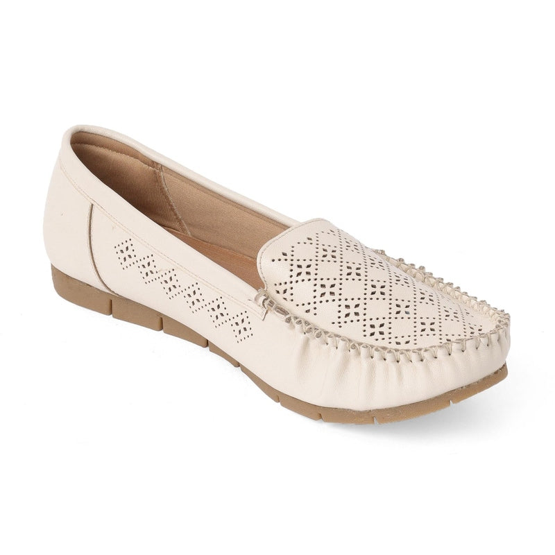 Cream Cut-work Moc Loafers