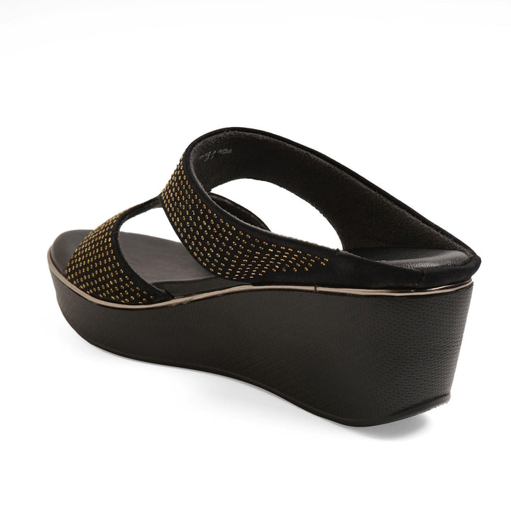 Gemglow Black Wedge Party Sandals