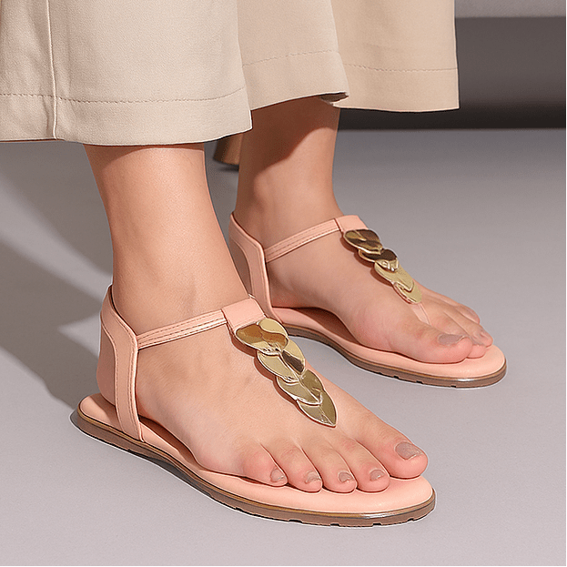 Blush Nude Metallic Disc Flat Sandals