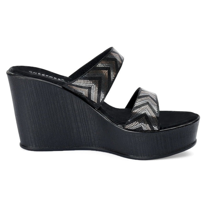 Noir Luxe Shimmer Pattern Wedge Sandals