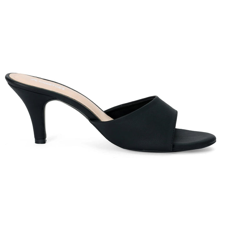 Midnight Black Sleek Kitten-Heeled Mules