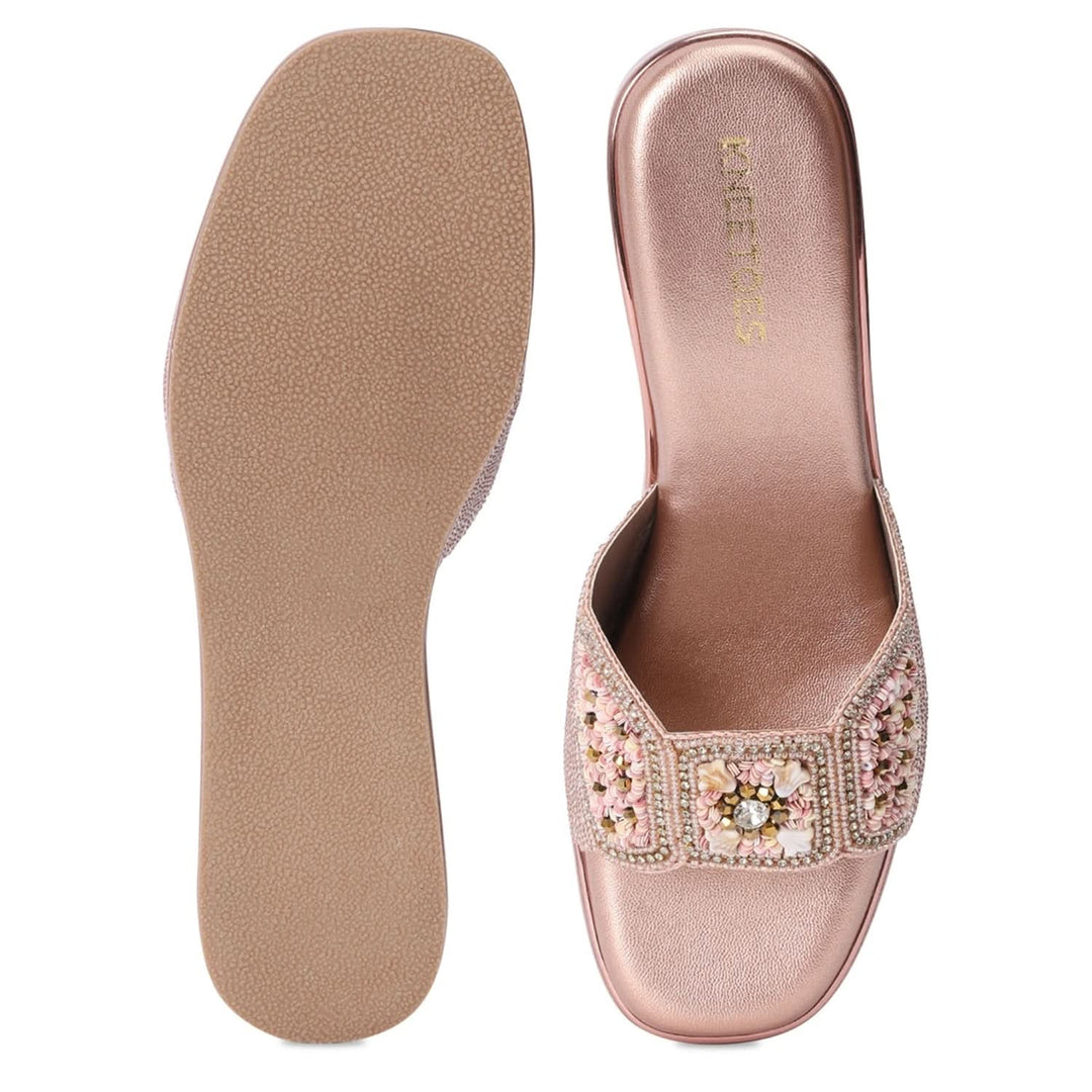 Zari - Rose-Gold Wedge Sandals