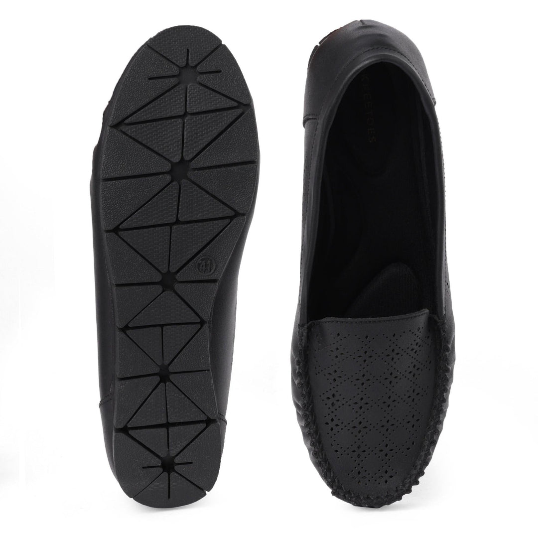 Classic Charm Black Cut-Work Loafers