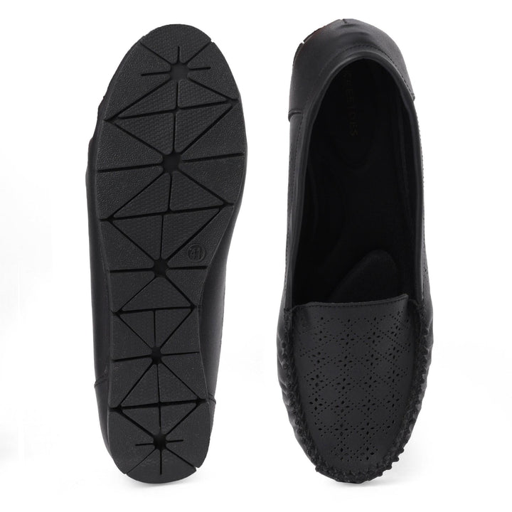 Classic Charm Black Cut-Work Loafers