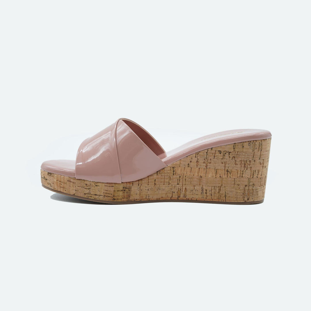 Spongy Peach Criss-Cross Wedge Sandals