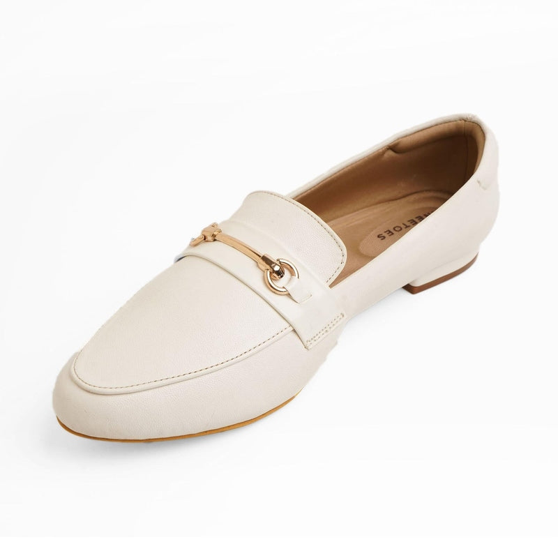 White Chained Block Heel Loafers