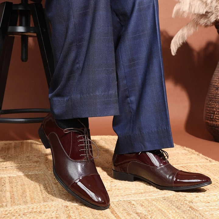 Luxe Burgundy Italian Leather Cap-Toe Shoes