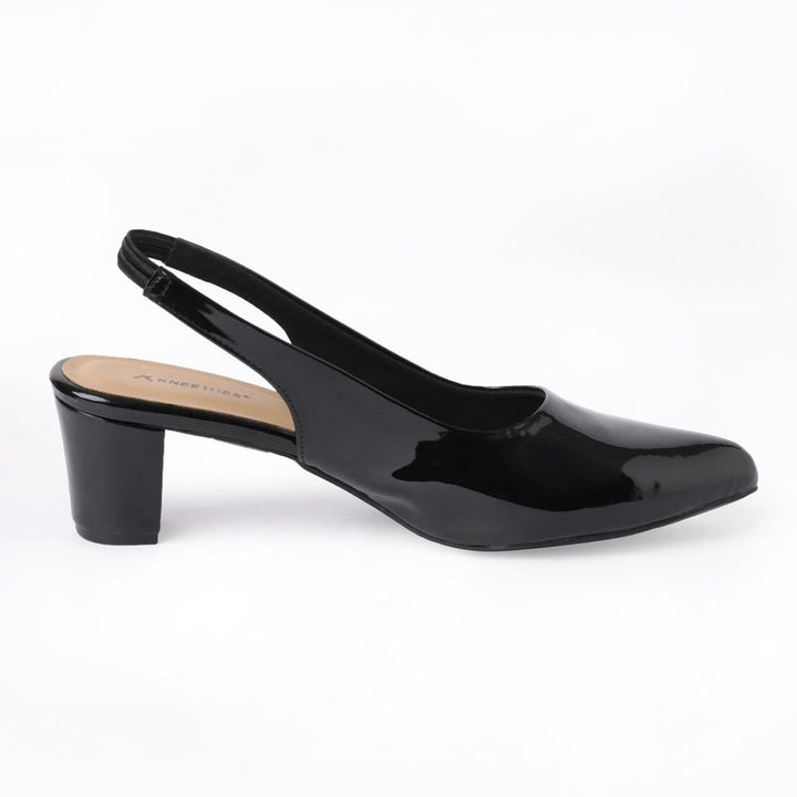 Shiny-Pop Black Slingback Closed-Toe Sandals