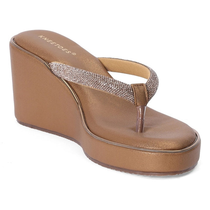 Brown Shimmer Thong Wedge Sandals