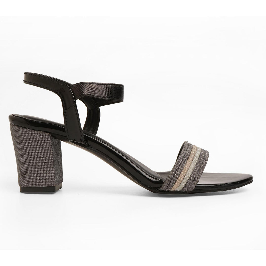 Black Shimmer Block Heel Sandals