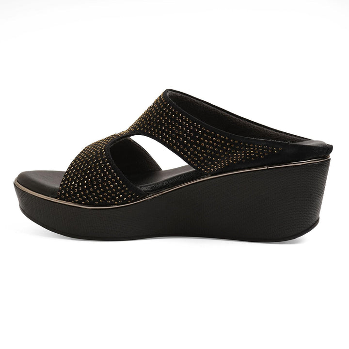 Gemglow Black Wedge Party Sandals