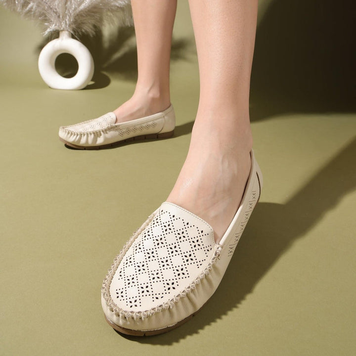 Cream Cut-work Moc Loafers