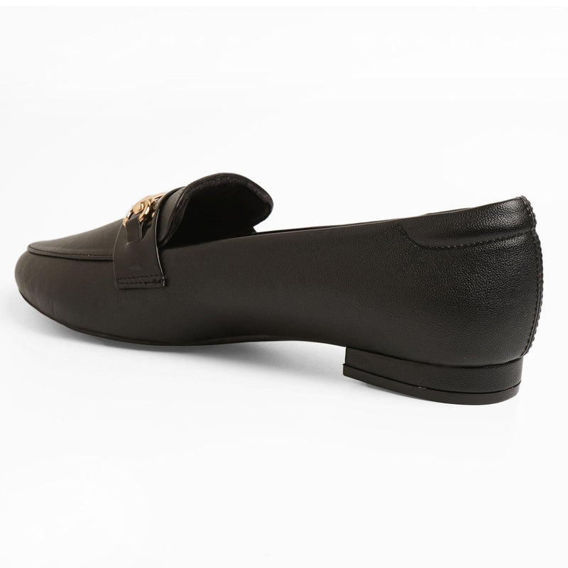 Chained Black Block Heel Loafers
