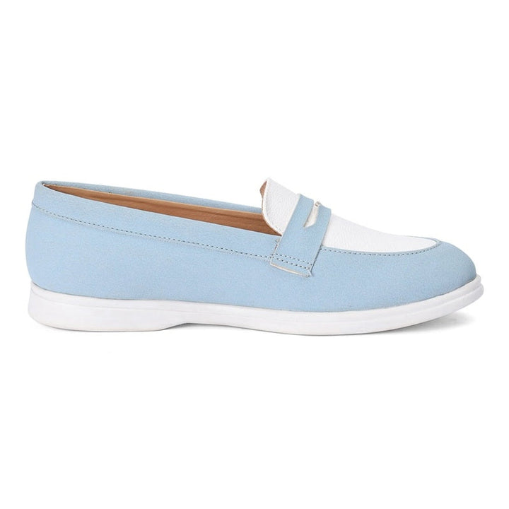 Color-Block Blue Round-Toe Penny-Loafers