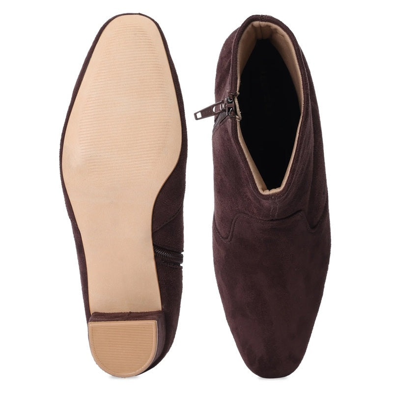 Mocha Brown Suede Block Heel Ankle Boots