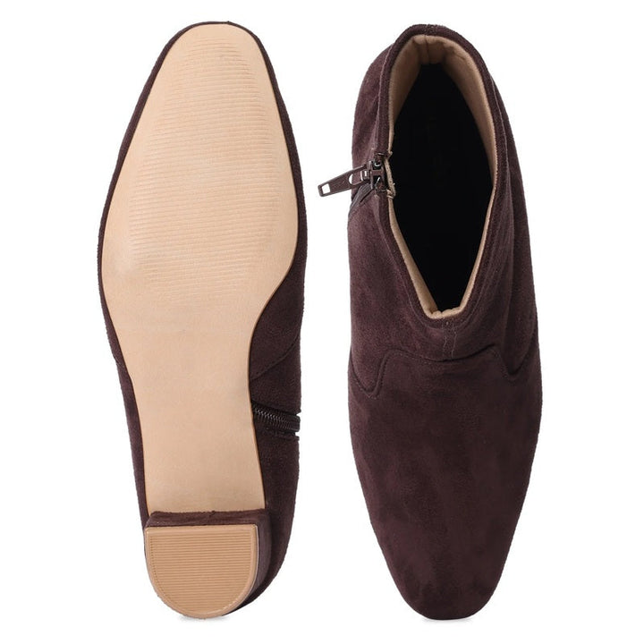 Mocha Brown Suede Block Heel Ankle Boots