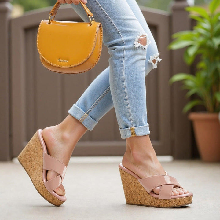 Luxe Shine Nude Wedge Sandals