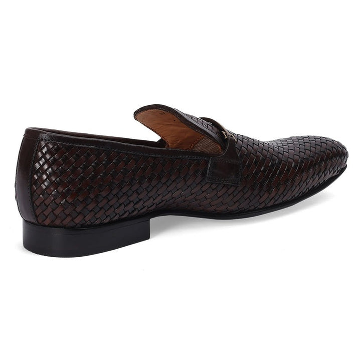 Luxe Brown Braided Leather Slip-Ons