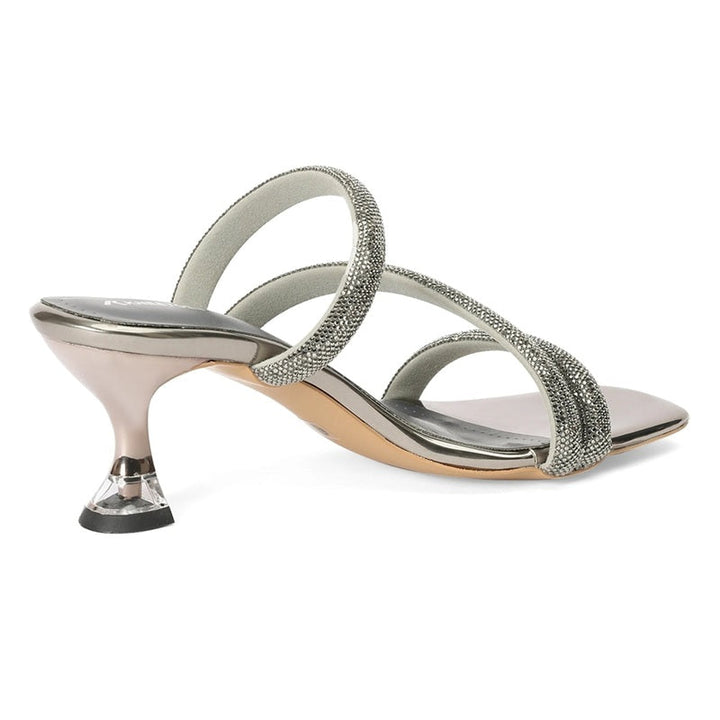 Embellished Grey Stylish Square-Toe Sandals