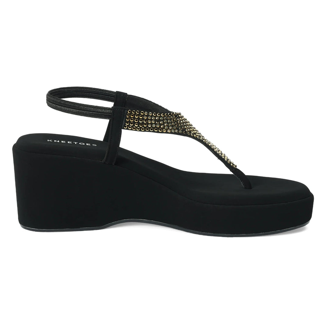 Stylish Black Wedge Heel Thong Sandals