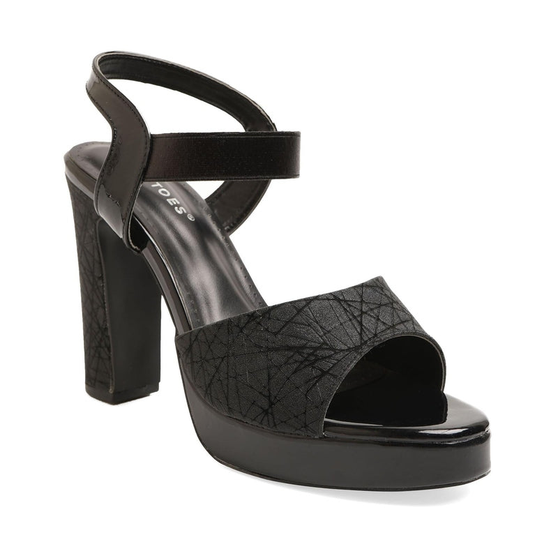 Soft Sparkle Black Block Heel Sandals