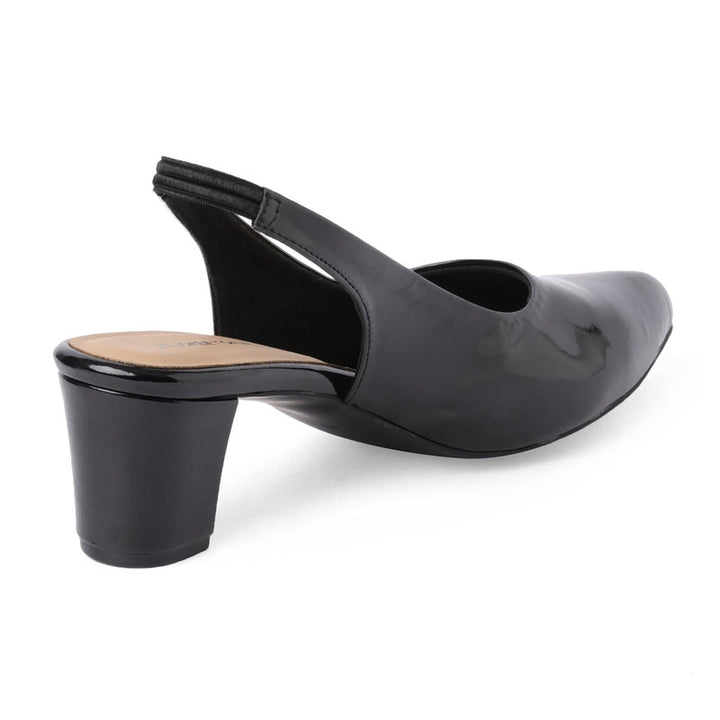 Shiny-Pop Black Slingback Closed-Toe Sandals