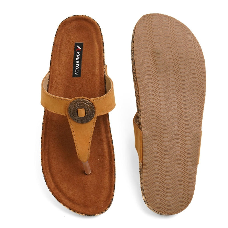 Classic Charm Leather Tan Casual Thongs