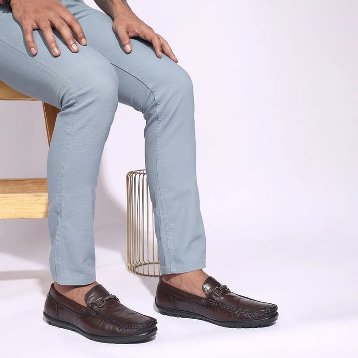 Dark Brown Leather Loafers with Buckle Accent