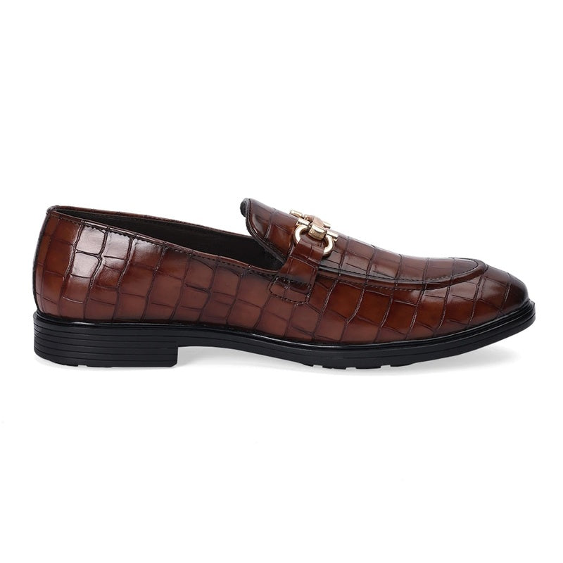 Tan Croc-Embossed Leather Loafers