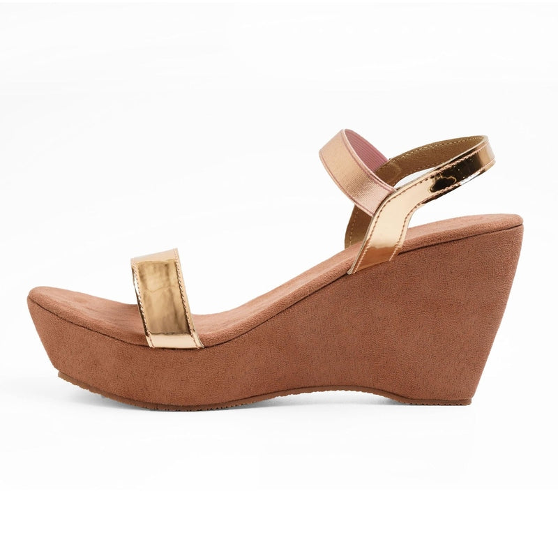 Gleam Glow Rose-Gold Wedge Sandals