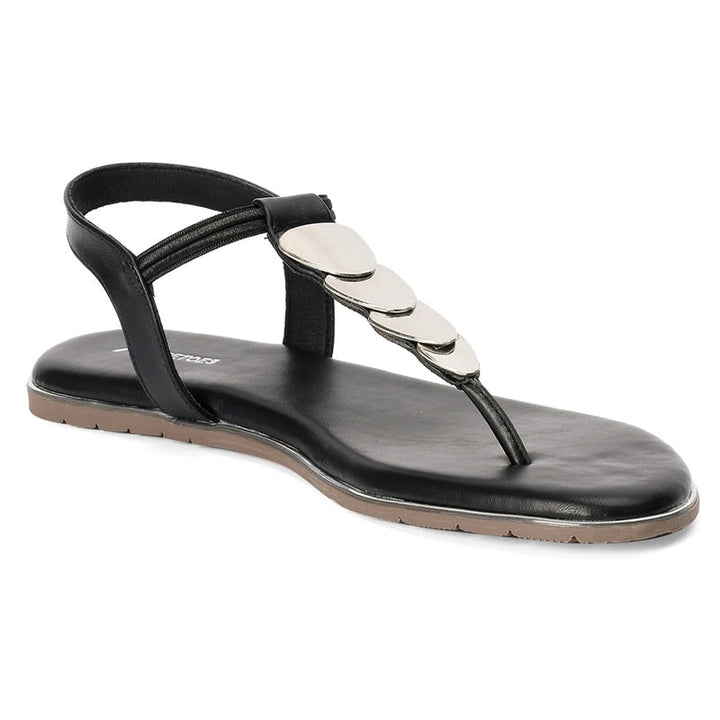 Black Metal Accent Thong Sandals