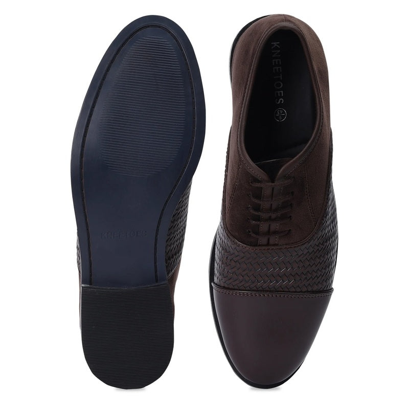 Textured Panel Leather Oxford Shoes