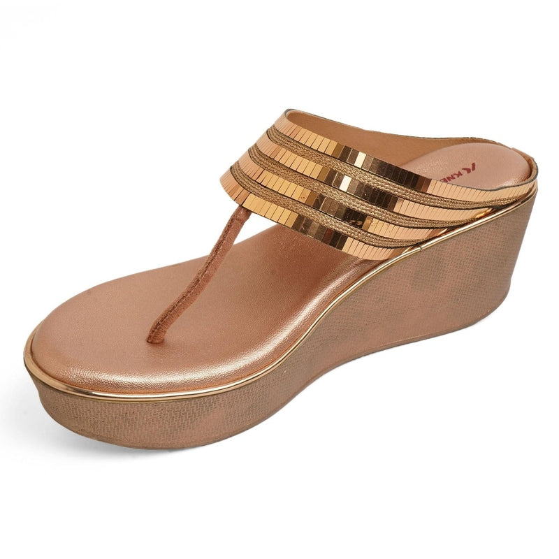 Sparkly Gold Wedge T-Strap Sandals