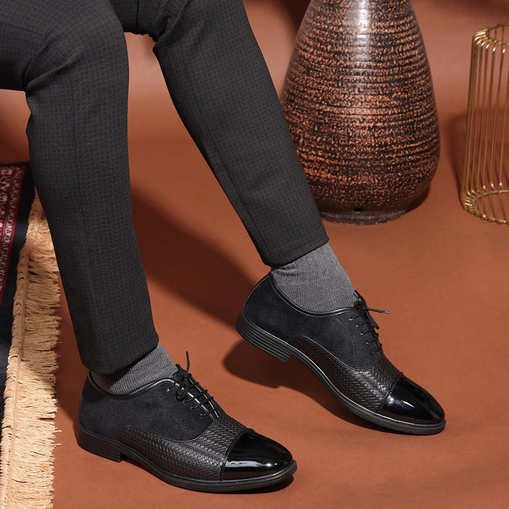 Luxe Black Dual-Finish Oxford Shoes