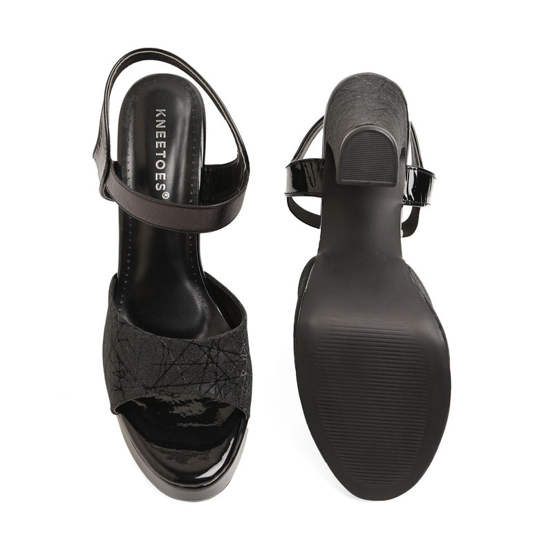 Soft Sparkle Black Block Heel Sandals