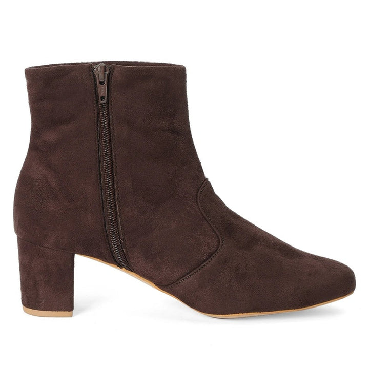Mocha Brown Suede Block Heel Ankle Boots
