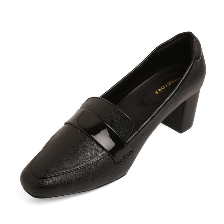 Classic Charm Black Block Heel Loafer Shoes