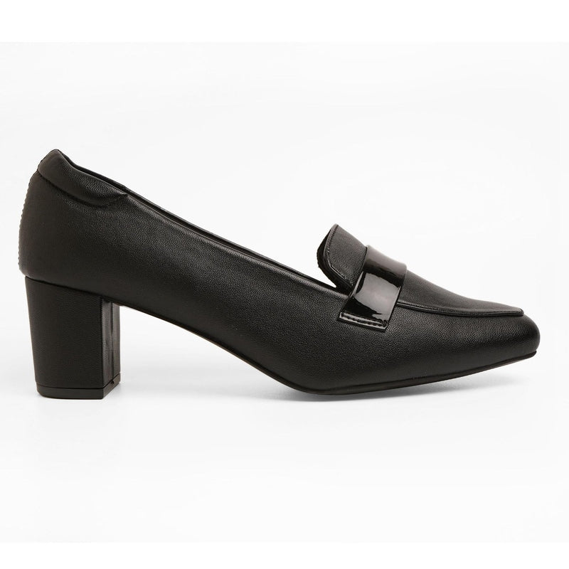Classic Charm Black Block Heel Loafer Shoes