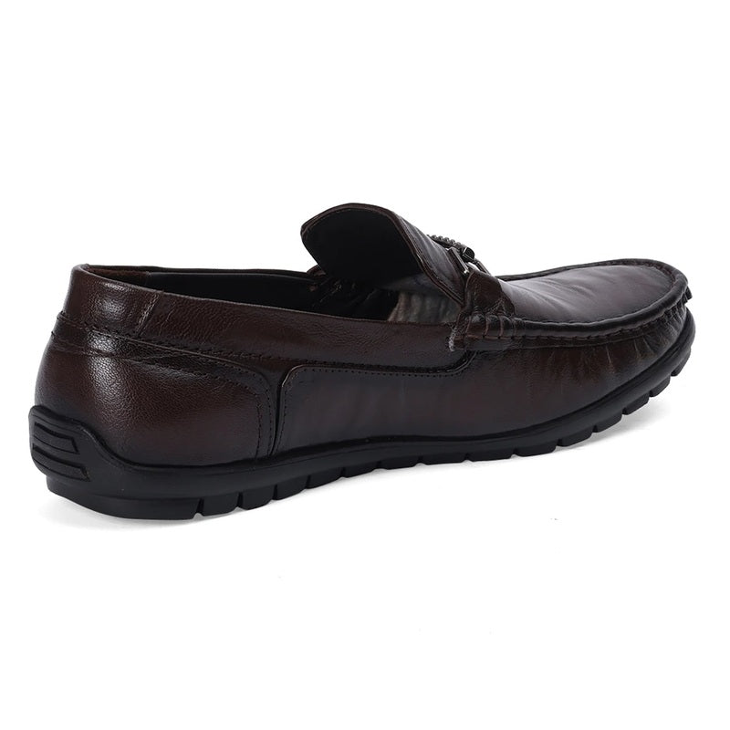 Dark Brown Leather Loafers with Buckle Accent