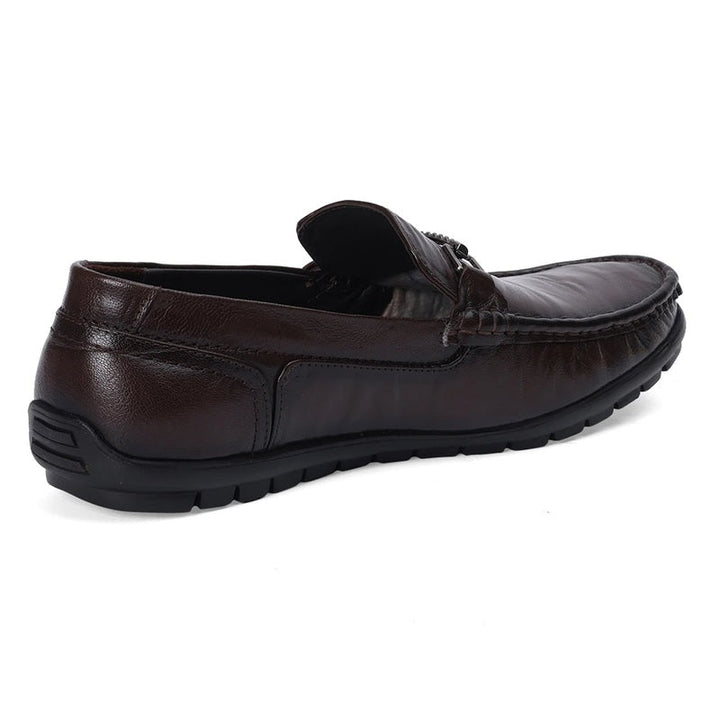 Dark Brown Leather Loafers with Buckle Accent